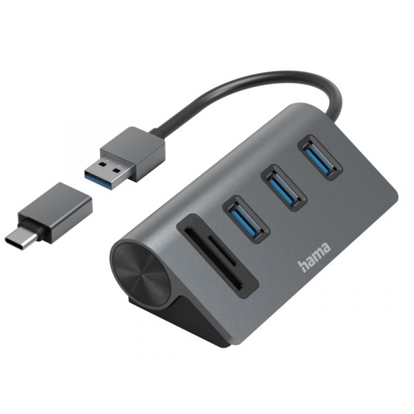 Hama FIC 3 Portos USB HUB + kártyaolvasó, USB 3.2 Gen1, fekete (200140)